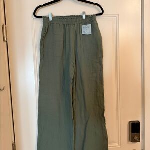 NWT Shade & Shore Sage Green Linen Blend Wide Leg Pants - Size S